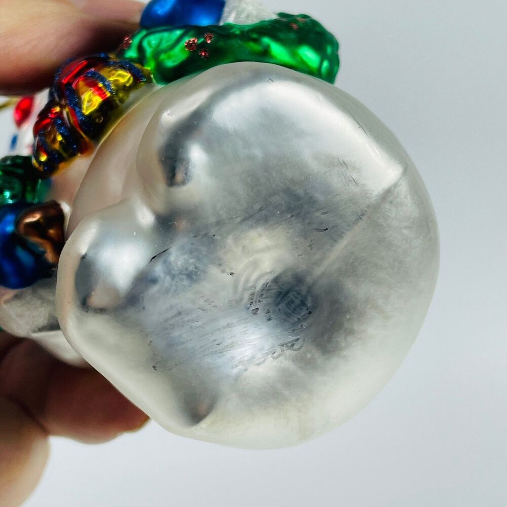 Glass Snowman Christmas Ornament with Tree Wreath Large Hand Painted Holiday - Picture 5 of 6